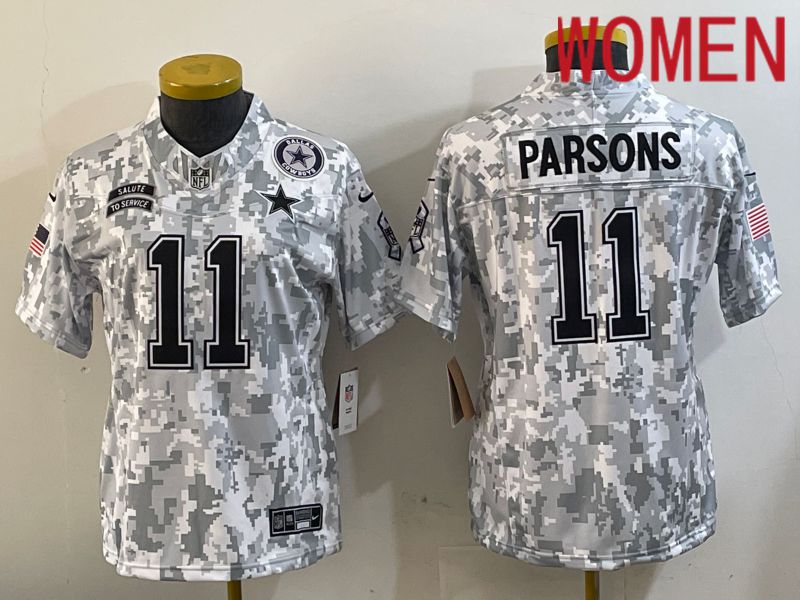 Women Dallas Cowboys 11 Parsons Nike Arctic Camo 2024 Salute to Service Limited NFL Jersey style 2